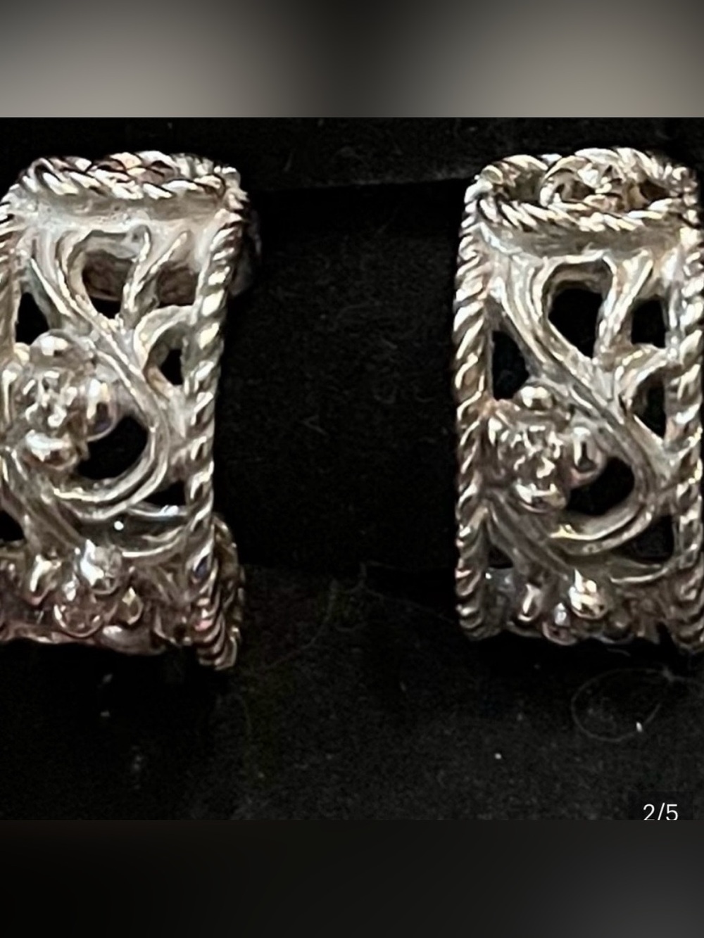 Authentic CHANEL Silver Filigree Hoop Earrings